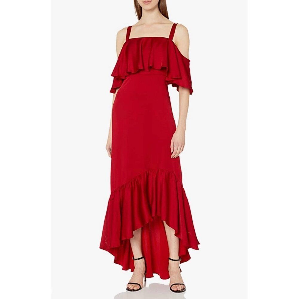 Jill Jill Stuart Women Red Ruffle Hem Hi-Low Midi Dress Size 10 NWT